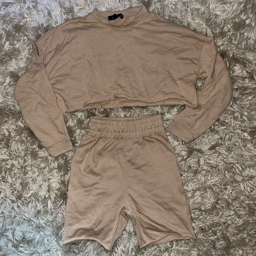 Tan Set: Shorts & Long Sleeve Crop